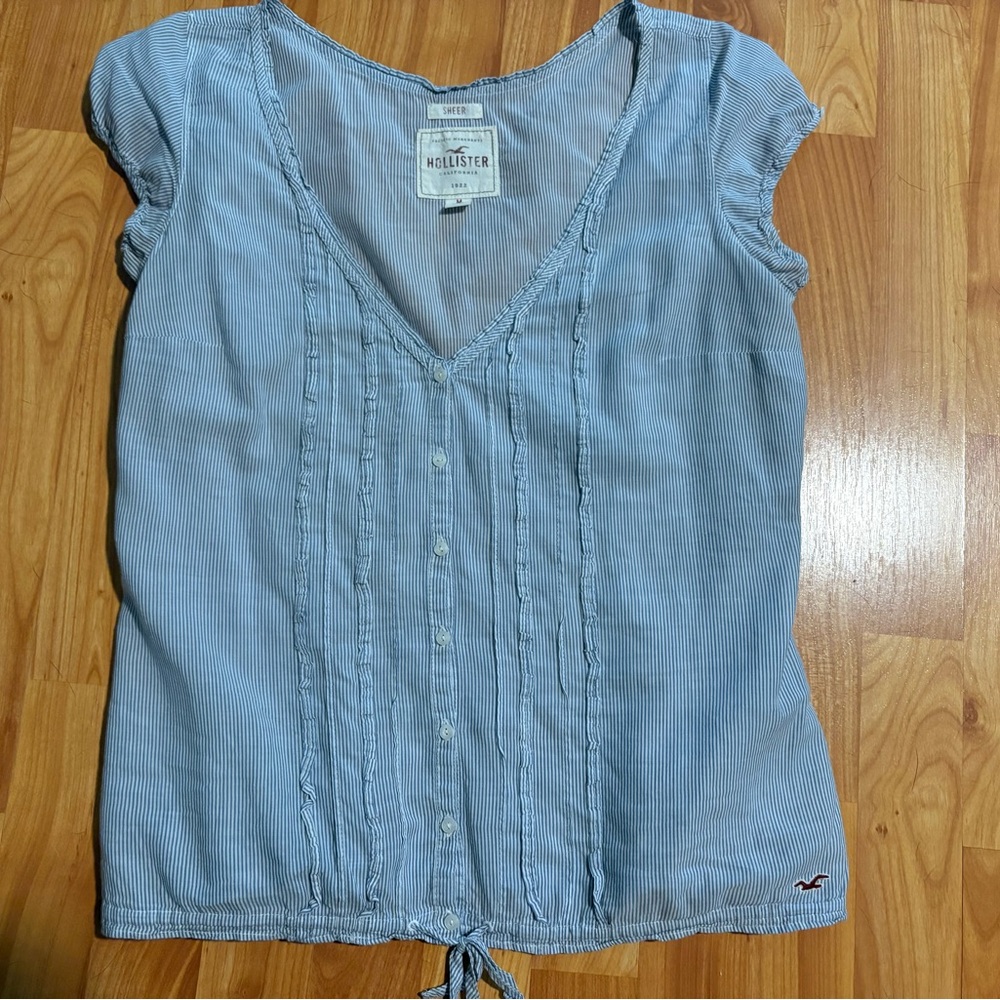 Hollister Light Blue Pinstripe Blouse